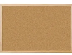 Tableau liège q-connect mural cadre bois pin naturel 2 faces inclus 5 épingles mémo fixation mur épaisseur 1mm 40x30cm
