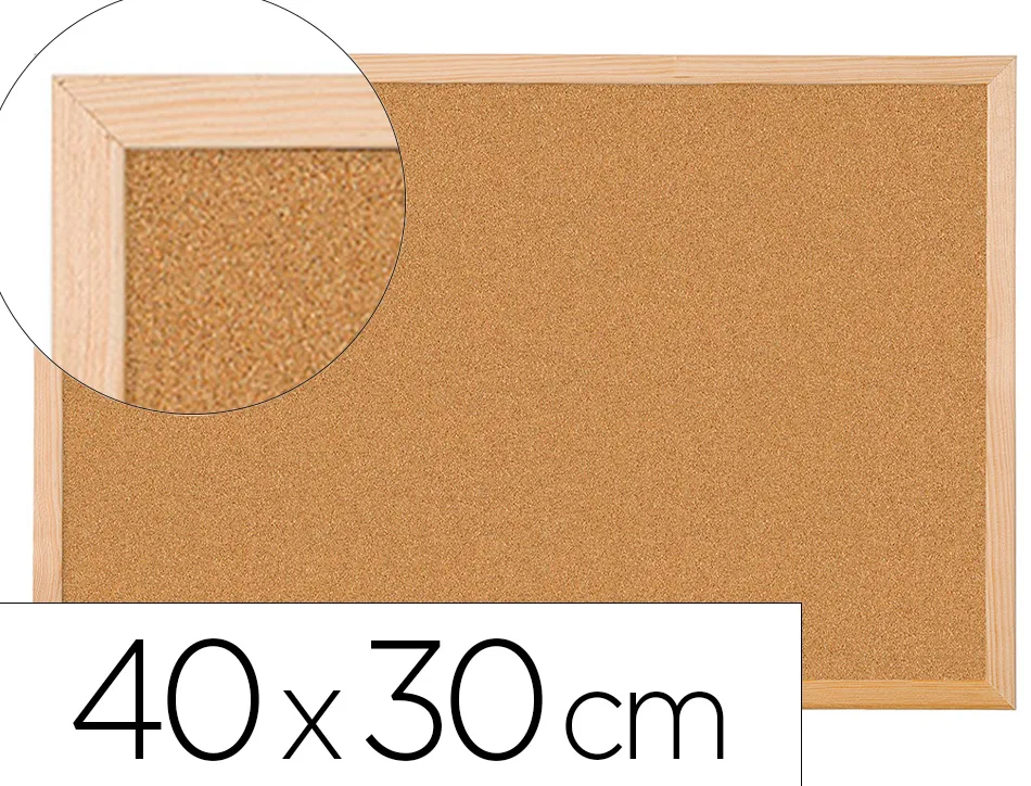 Tableau liège q-connect mural cadre bois pin naturel 2 faces inclus 5 épingles mémo fixation mur épaisseur 1mm 40x30cm