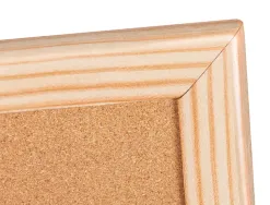Tableau liège q-connect mural cadre bois pin naturel 2 faces inclus 5 épingles mémo fixation mur épaisseur 1mm 40x30cm