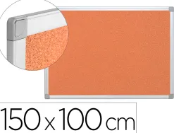 Tableau liège q-connect mural cadre aluminium argenté mat coins plastiques fixation mur épaisseur 5mm 150x100cm