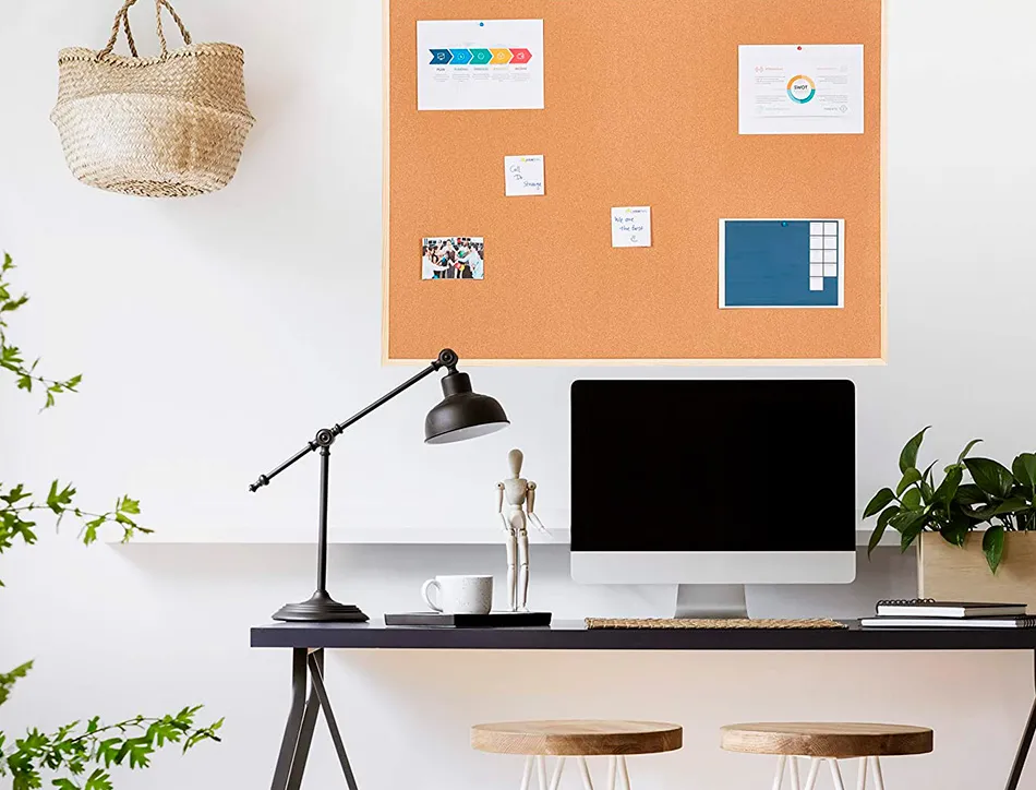 Tableau liège q-connect mural cadre bois pin naturel 2 faces inclus 5 épingles mémo fixation mur épaisseur 1mm 120x90cm