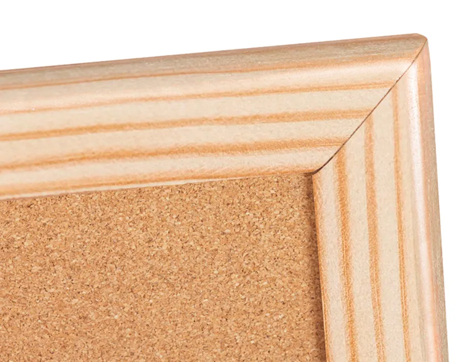 Tableau liège q-connect mural cadre bois pin naturel 2 faces inclus 5 épingles mémo fixation mur épaisseur 1mm 120x90cm