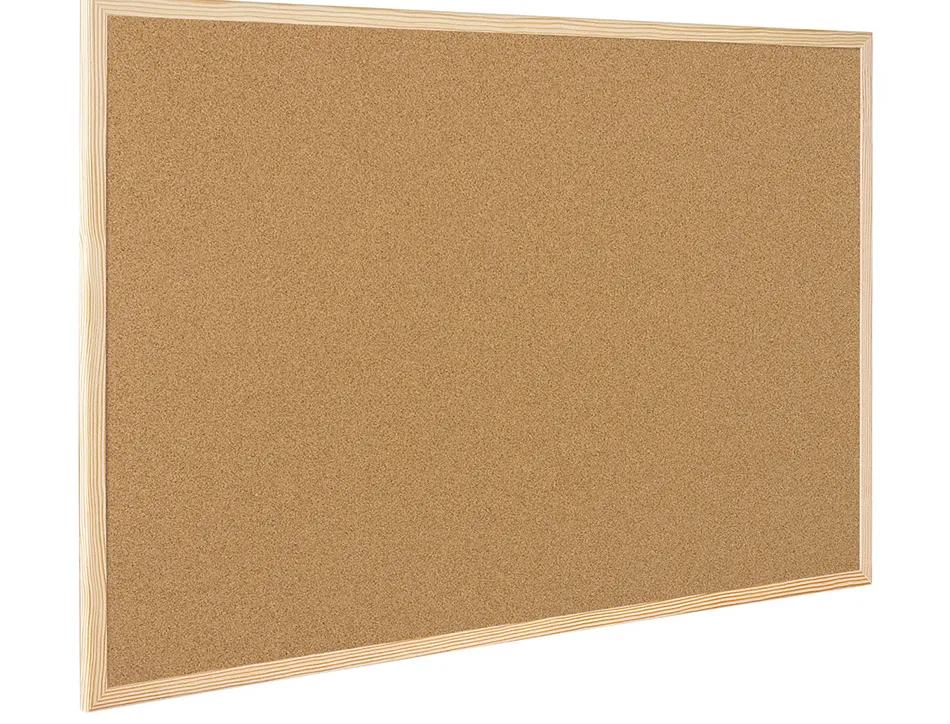Tableau liège q-connect mural cadre bois pin naturel 2 faces inclus 5 épingles mémo fixation mur épaisseur 1mm 120x90cm