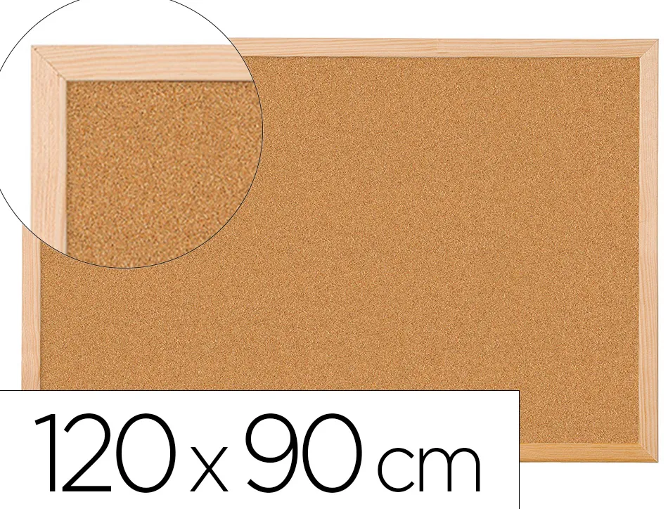 Tableau liège q-connect mural cadre bois pin naturel 2 faces inclus 5 épingles mémo fixation mur épaisseur 1mm 120x90cm