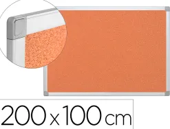 Tableau liège q-connect mural cadre aluminium argenté mat coins plastiques fixation mur épaisseur 5mm 200x100cm