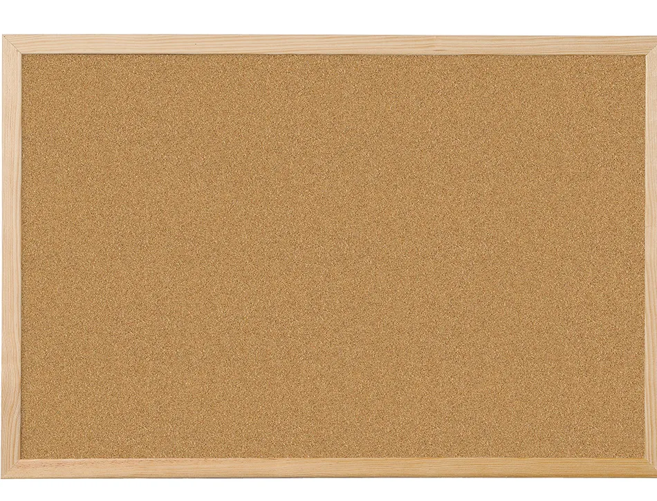 Tableau liège q-connect mural cadre bois pin naturel 2 faces inclus 5 épingles memo fixation mur épaisseur 1mm 60x40cm