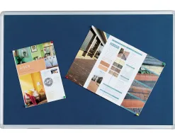 Tableau q-connect affichage mural cadre aluminium feutrine fond bleu accessoires fixation inclus 120x90x3cm