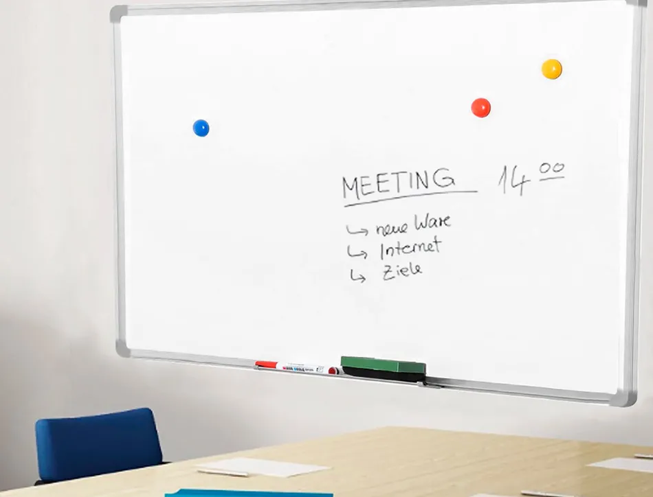 Tableau q-connect laqué magnétique cadre aluminium idéal collèges bureaux inclus accessoires fixation mur 90x60cm