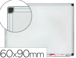 Tableau q-connect magnétique émaillé 800 degrés vitrifié cadre aluminium porte-marqueurs 60x90cm coloris blanc