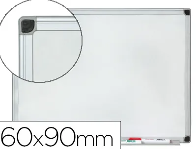 Tableau q-connect magnétique émaillé 800 degrés vitrifié cadre aluminium porte-marqueurs 60x90cm coloris blanc
