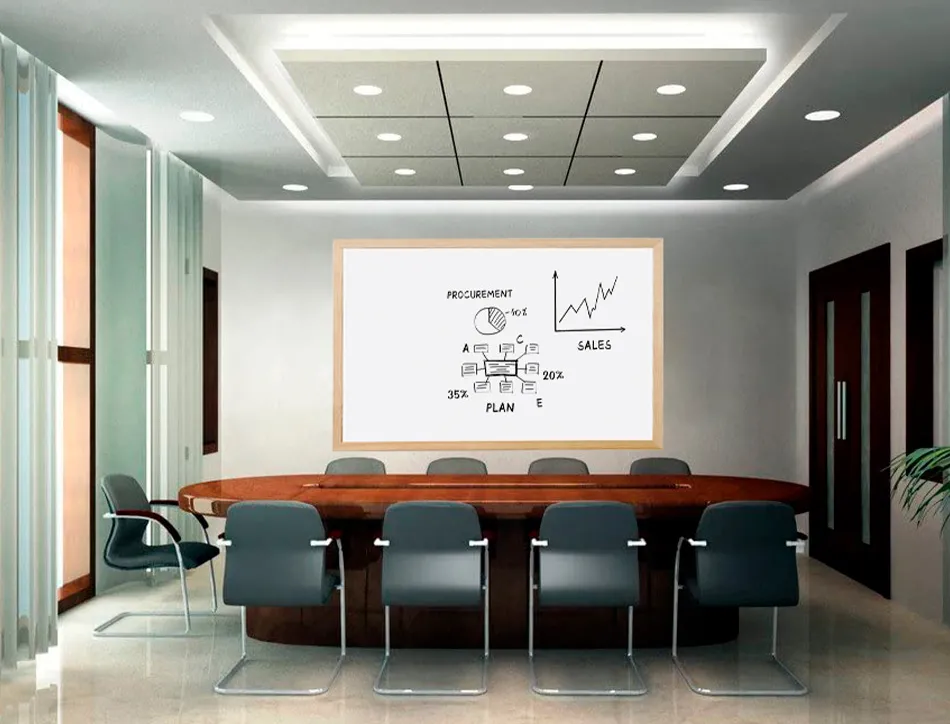 Tableau q-connect mélaminé cadre bois lisse lavable stabilité marqueurs spéciaux accessoires fixation mur 120x90cm