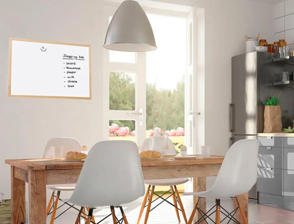 Tableau q-connect mélaminé cadre bois lisse lavable stabilité marqueurs spéciaux accessoires fixation mur 60x40cm