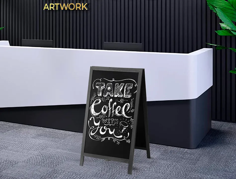 Tableau sol noir liderpapel bois hôtellerie chevalet double face marqueur type craie 75x135x52cm