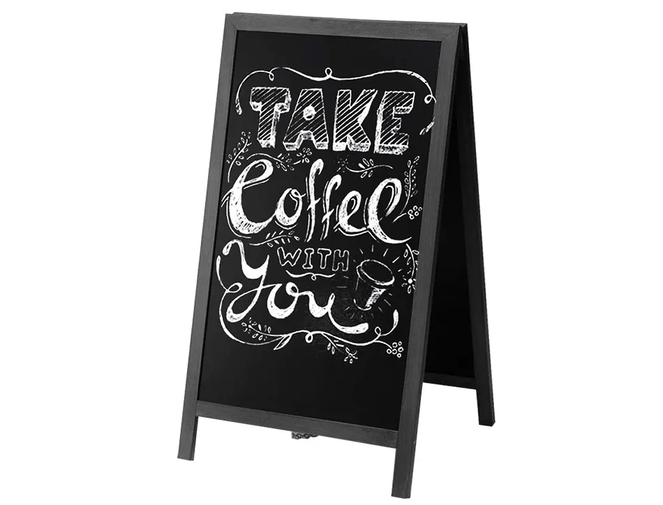 Tableau sol noir liderpapel bois hôtellerie chevalet double face marqueur type craie 75x135x52cm