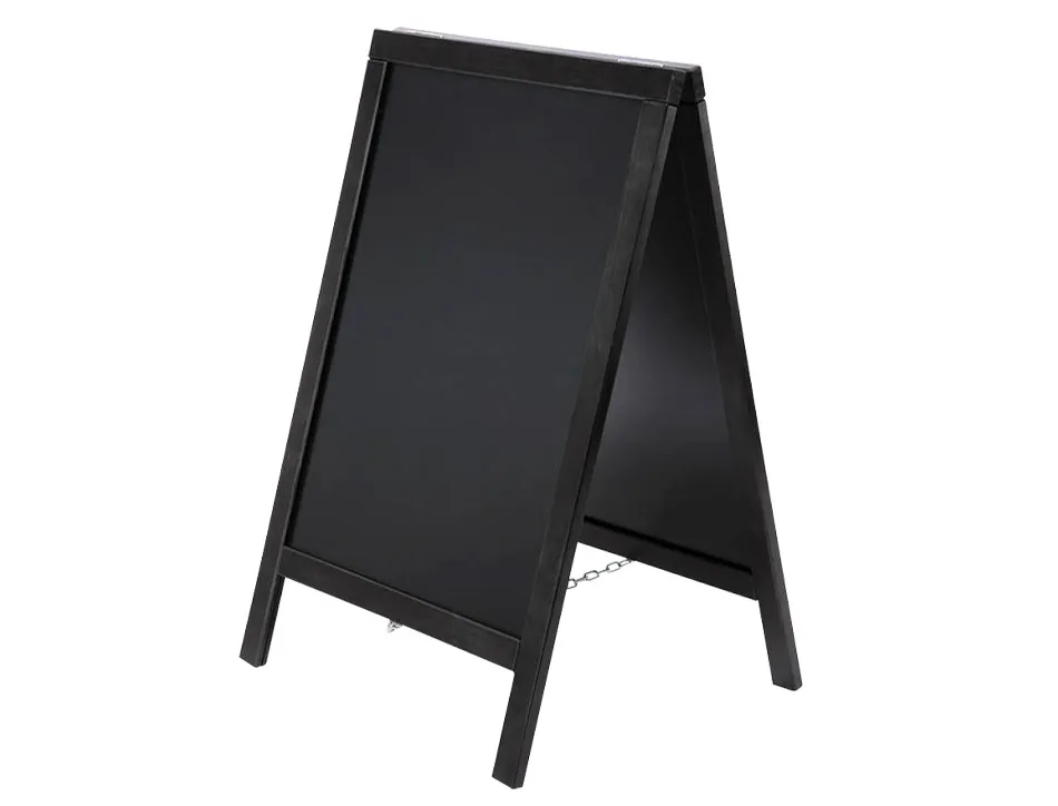 Tableau sol noir liderpapel bois hôtellerie chevalet double face marqueur type craie 75x135x52cm