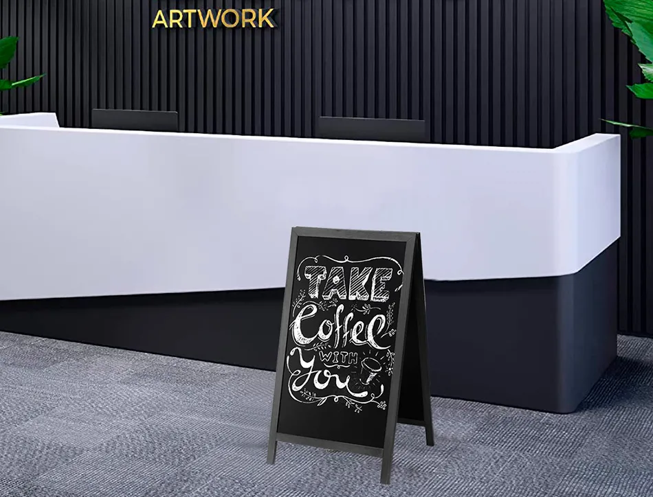 Tableau sol noir liderpapel bois hôtellerie chevalet double face marqueur type craie 55x85x52cm
