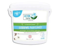 Tablettes lessive action verte hydrosolubles concentrées parfumées seau 160
