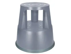 Tabouret q-connect plastique roues caoutchouc rétractables 2 niveaux base 44cm hauteur 43cm poids 2.9kg coloris gris