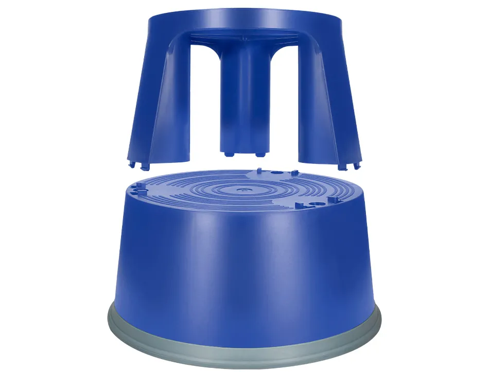 Tabouret q-connect plastique roues caoutchouc rétractables 2 niveaux base 44cm hauteur 43cm poids 2.9kg coloris bleu