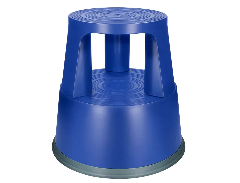 Tabouret q-connect plastique roues caoutchouc rétractables 2 niveaux base 44cm hauteur 43cm poids 2.9kg coloris bleu