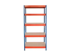 Étagère métallique ar 5 tablettes supporte 200kg/tablette 180x90x40cm coloris bleu/orange
