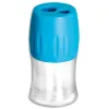 Taille-crayon jpc corps plastique intérieur plastique réservoir 2 usages coloris bleu rouge vert