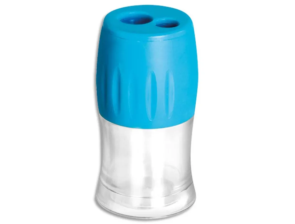 Taille-crayon jpc corps plastique intérieur plastique réservoir 2 usages coloris bleu rouge vert