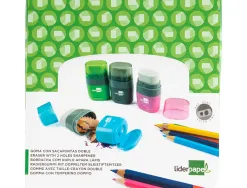 Taille-crayon liderpapel plastique réservoir gomme sans pvc 2 usages coloris assortis