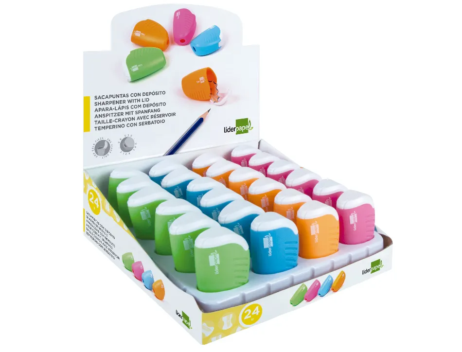 Taille-crayon liderpapel plastique réservoir à copeaux non détachable 1 usage coloris assortis