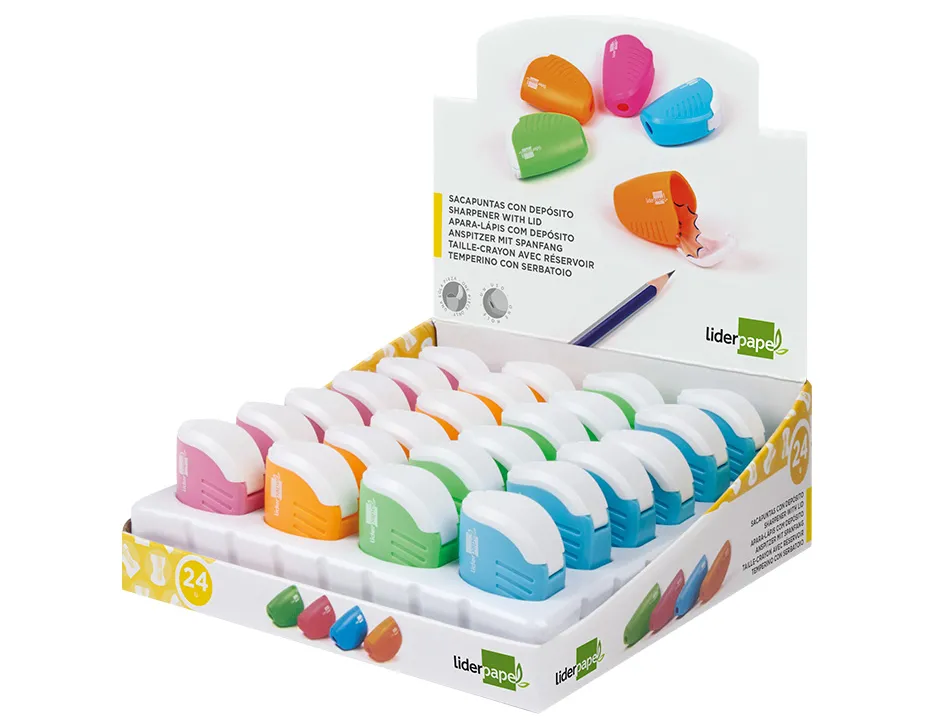 Taille-crayon liderpapel plastique réservoir à copeaux non détachable 1 usage coloris assortis