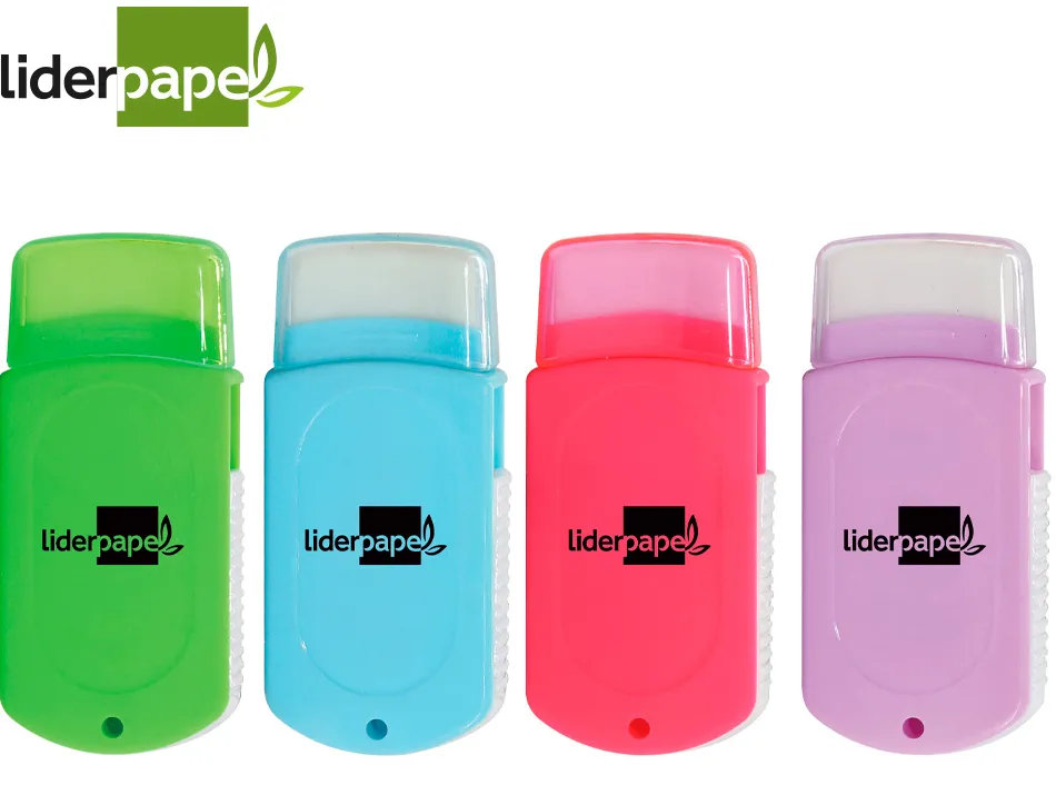 Taille-crayon liderpapel plastique 2 usages avec gomme sans pvc et brosse coloris assortis