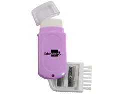 Taille-crayon liderpapel plastique 2 usages avec gomme sans pvc et brosse coloris assortis