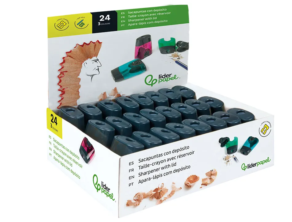 Taille-crayon liderpapel plastique intérieur métal réservoir protecteur de lame 1 usage coloris assortis