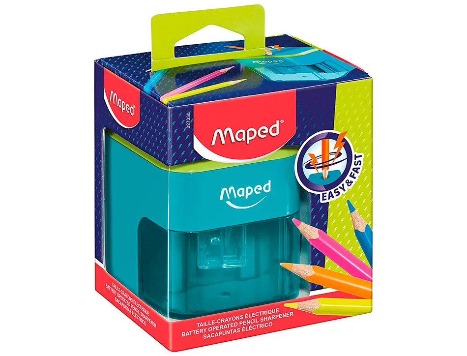 Taille-crayons maped lectrique a pile 1 trou diametre 6 a 8mm avec reservoir bicolore