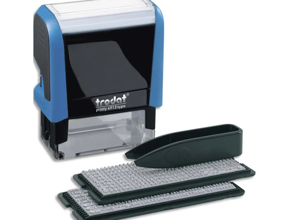 Tampon trodat printy 4913t imprimerie mini timbre polices 3/4mm 5 lignes maximum encre noire et bleue 58x22mm
