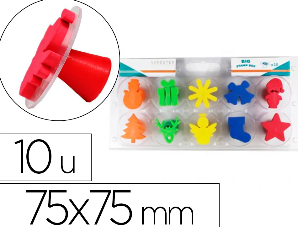 Tampons sodertex mon beau sapin en mousse double densite avec poignee 75x75mm 10 pcs coloris assortis