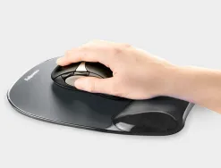 Tapis souris fellowes repose-poignet gamme gel noir grand confort facilement nettoyable