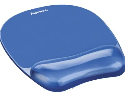 Tapis souris fellowes repose-poignet gel transparent bleu adapté souris optiques