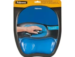 Tapis souris fellowes repose-poignet gel transparent bleu adapté souris optiques