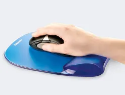 Tapis souris fellowes repose-poignet gel transparent bleu adapté souris optiques