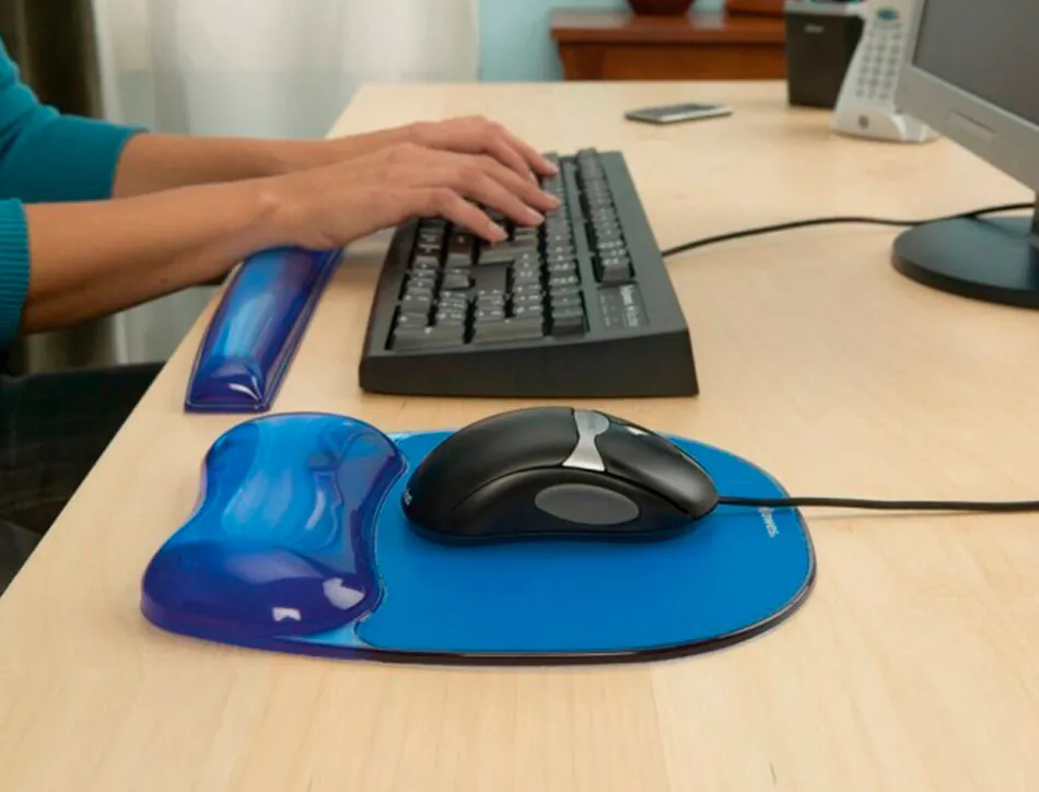 Tapis souris fellowes repose-poignet gel transparent bleu adapté souris optiques