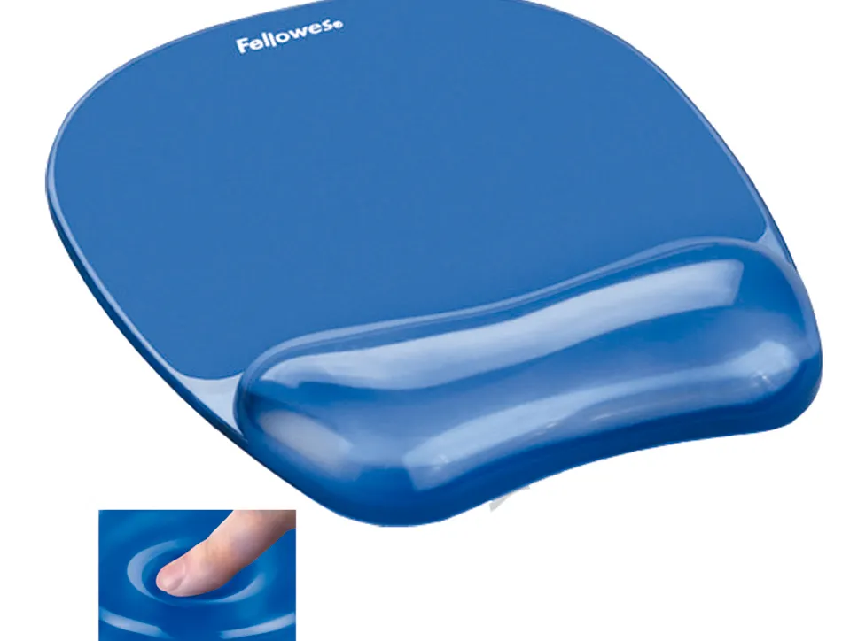 Tapis souris fellowes repose-poignet gel transparent bleu adapté souris optiques