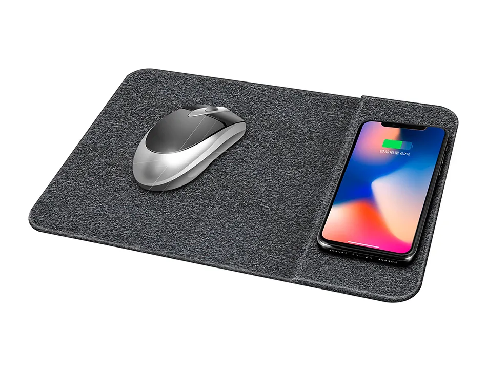 Tapis souris q-connect avec chargeur telephone sans fil 300x220mm coloris gris