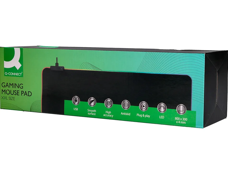 Tapis souris q-connect gaming xxl lumiere led connection usb 800x300x4mm coloris noir