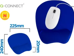 Tapis souris q-connect repose-poignet ergonomique mousse grand confort facilement nettoyable coloris bleu