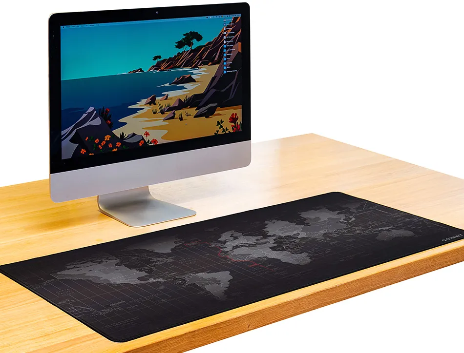 Tapis souris q-connect xxl 900x400mm coloris noir avec design carte du monde