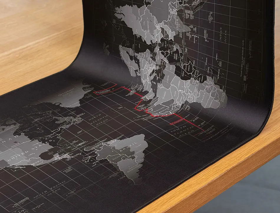 Tapis souris q-connect xxl 900x400mm coloris noir avec design carte du monde