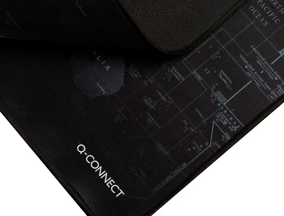 Tapis souris q-connect xxl 900x400mm coloris noir avec design carte du monde