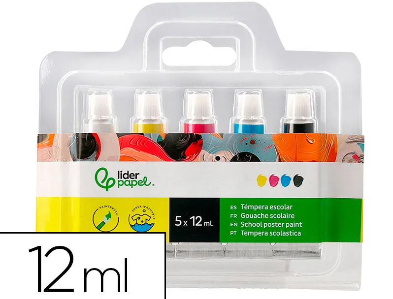 Tempera liderpapel en tube aluminium de 12 ml etui de 5 tubes couleurs primaires