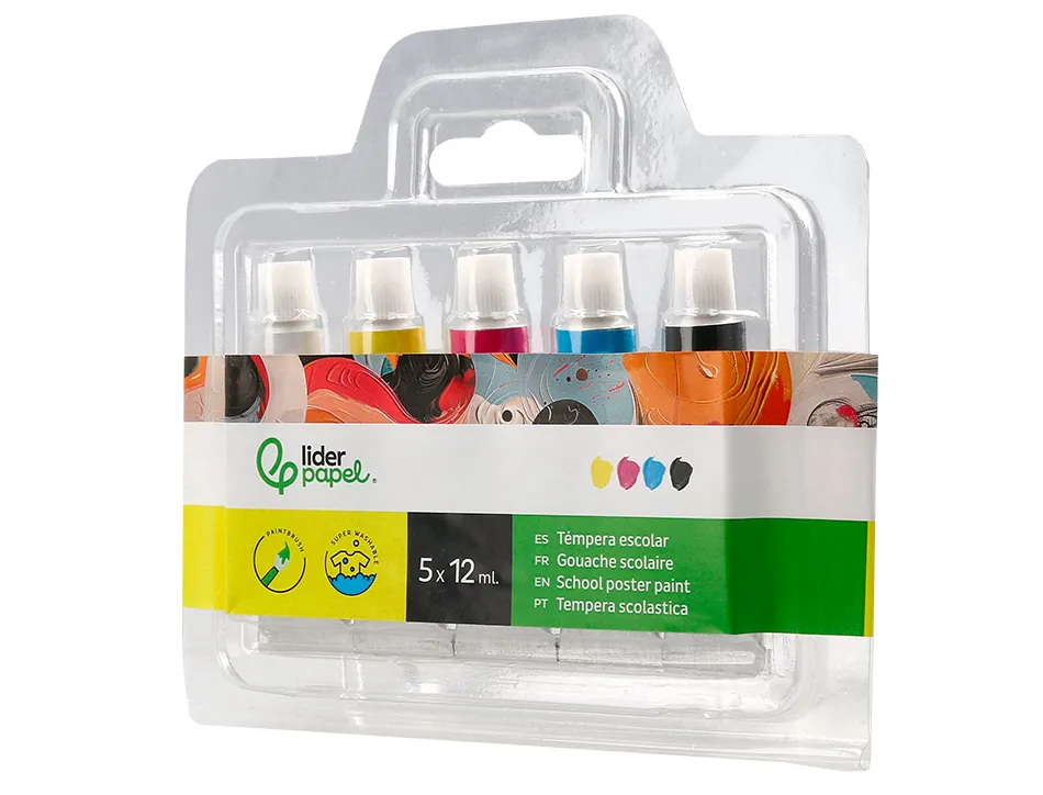 Tempera liderpapel en tube aluminium de 12 ml etui de 5 tubes couleurs primaires